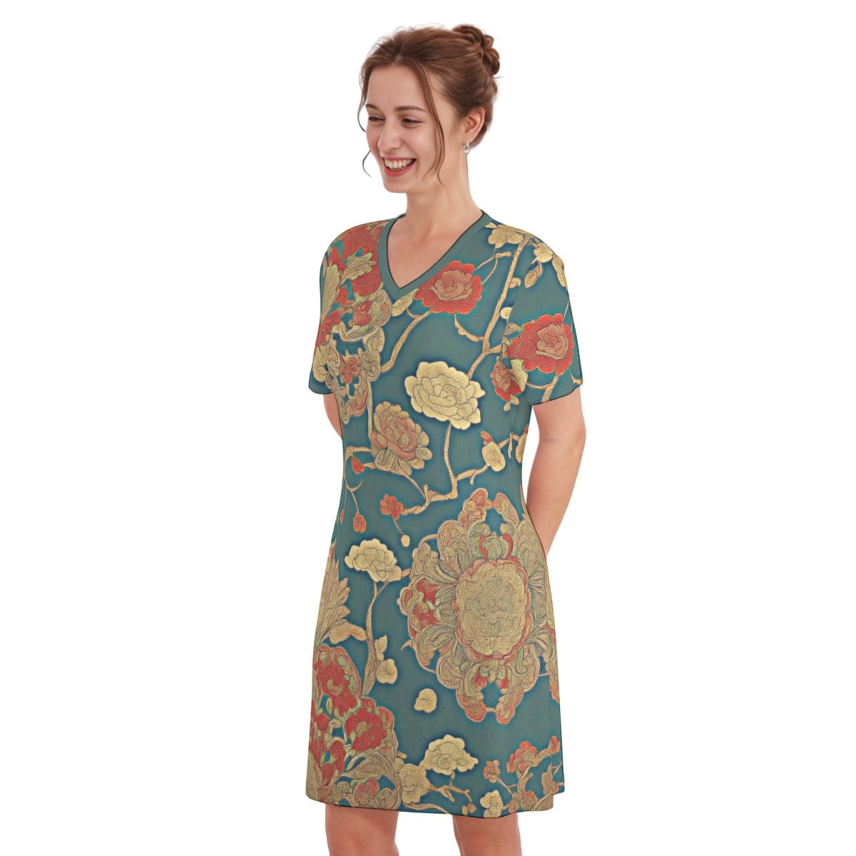 Far East -- Women's V Neck Dress 100% Cotton