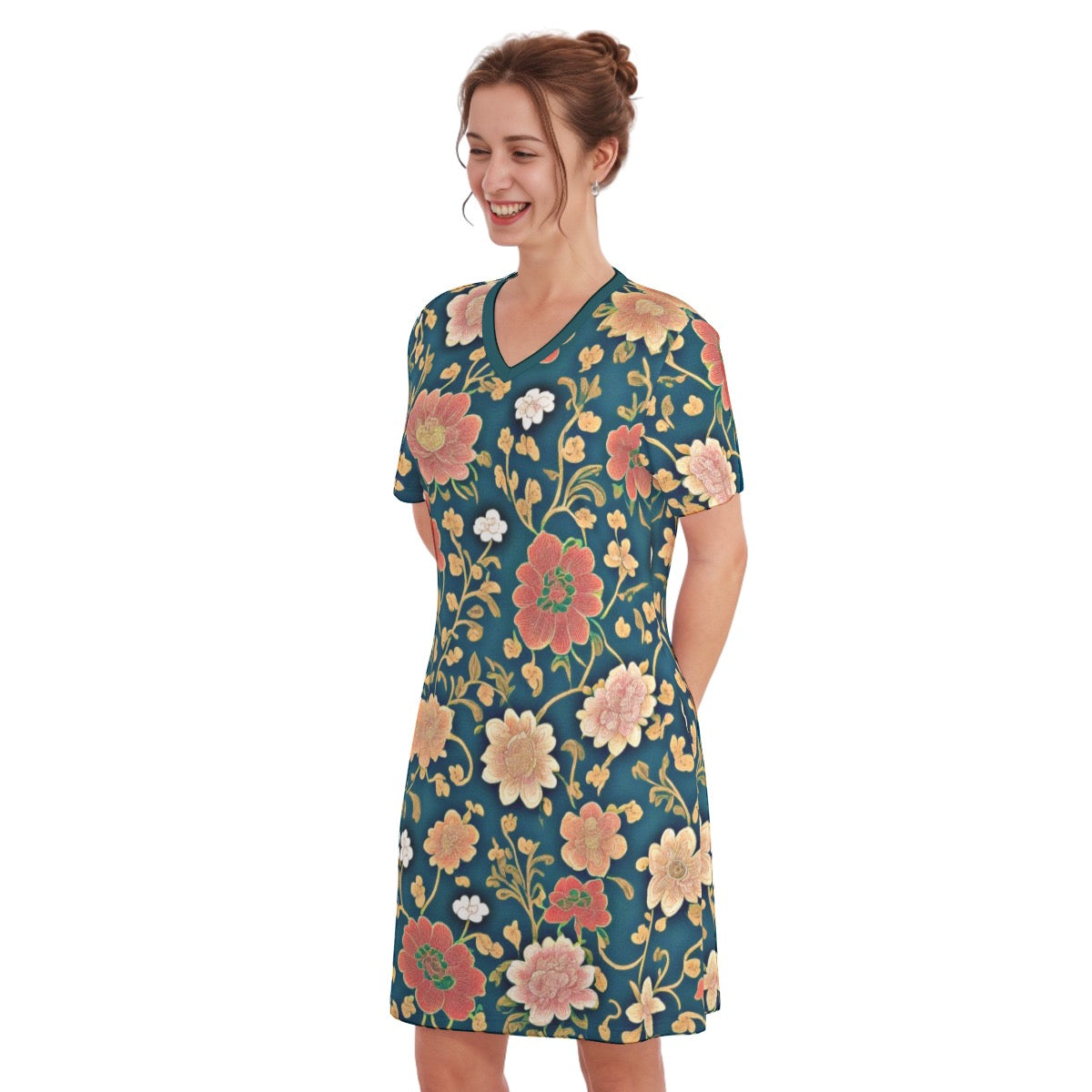 Brilliant -- Women's V Neck Dress 100% Cotton