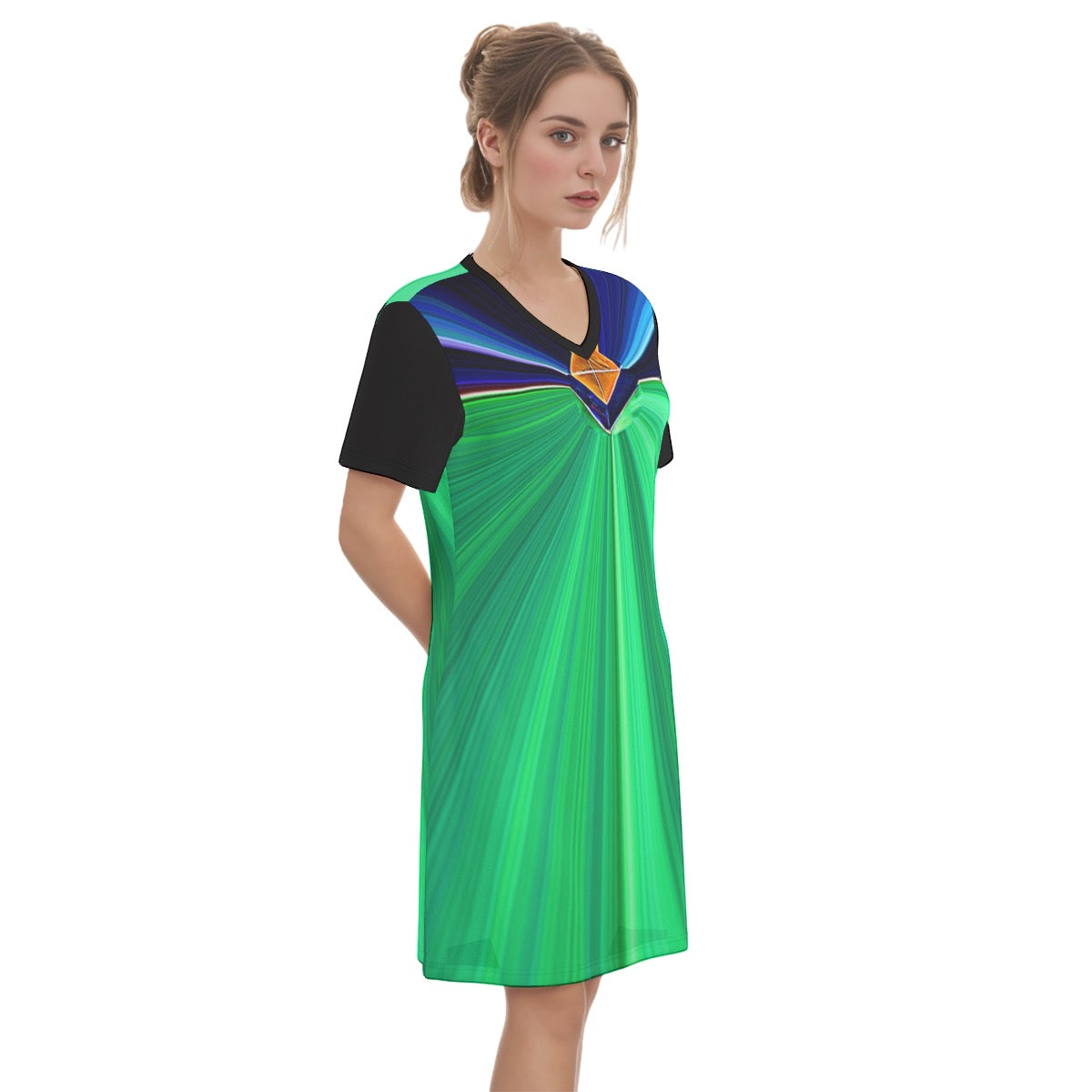 Zellige -- Women's V Neck Dress 100% Cotton