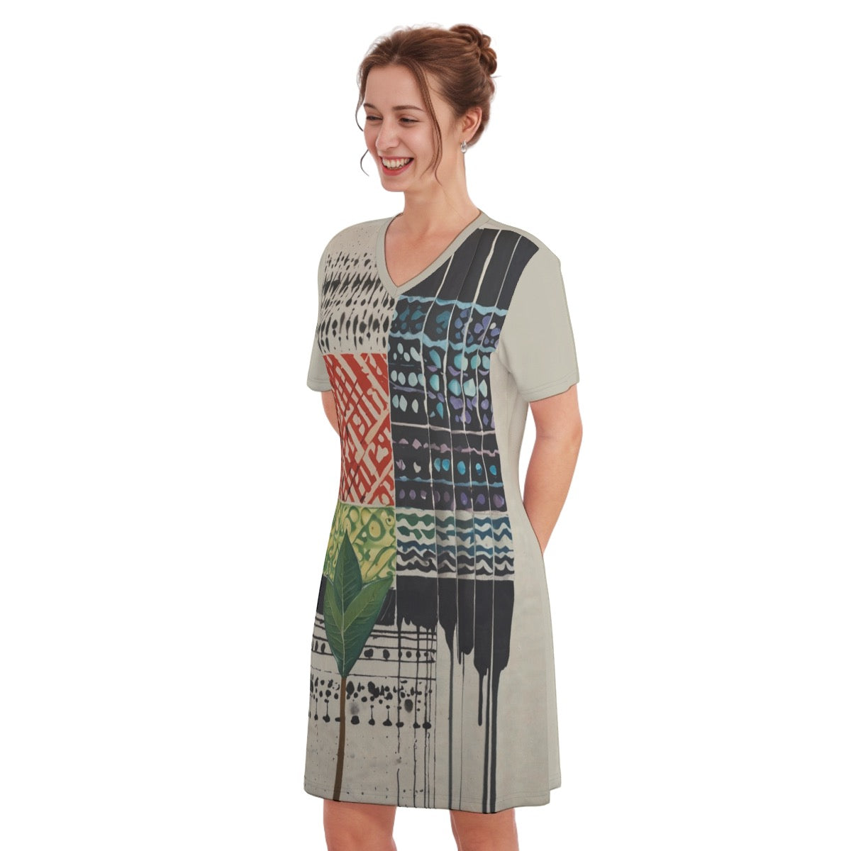 Composite -- Women's V Neck Dress 100% Cotton