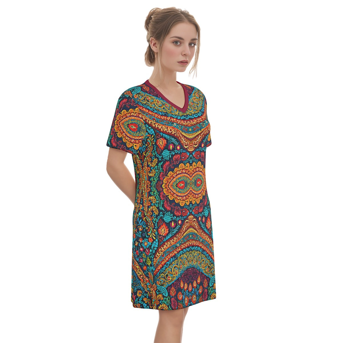 Lymane -- Women's V Neck Dress 100% Cotton