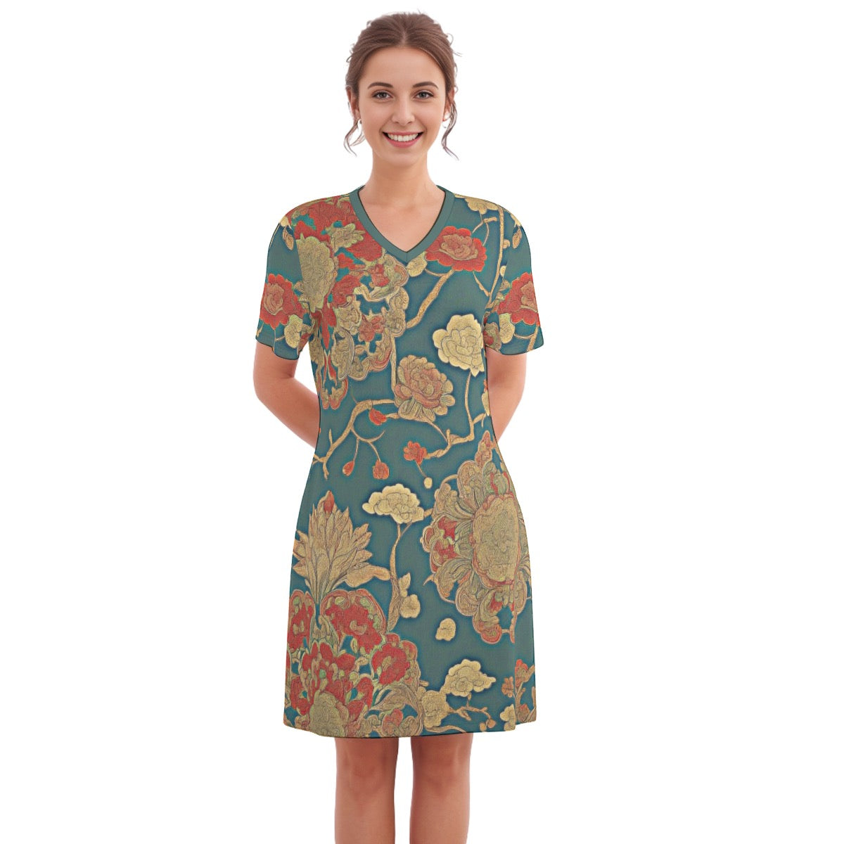 Far East -- Women's V Neck Dress 100% Cotton