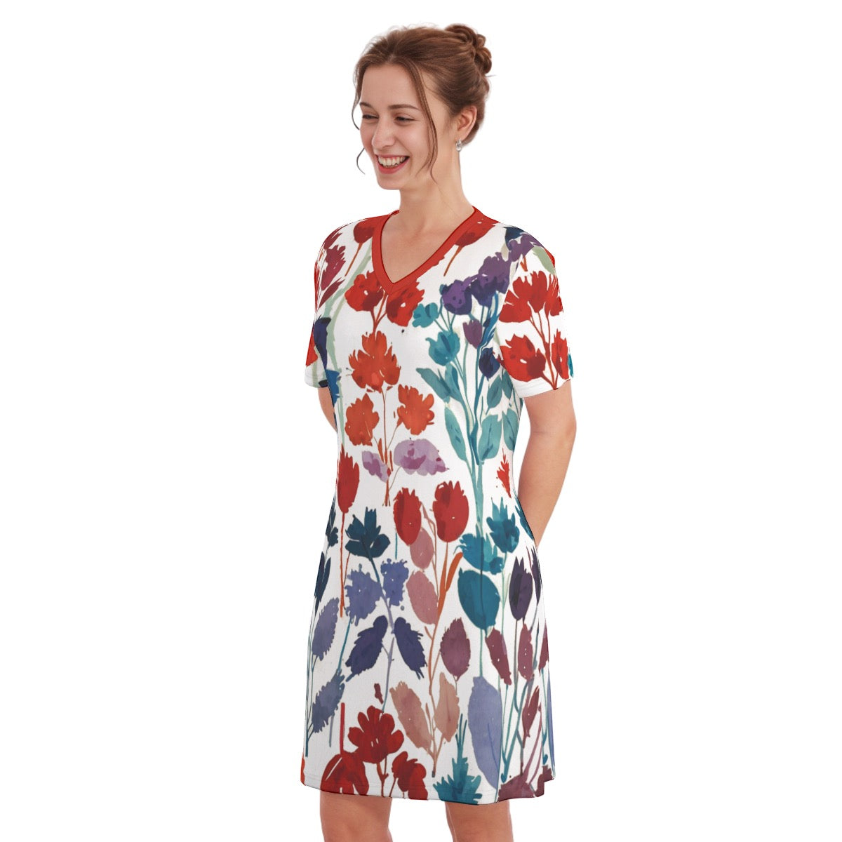 Autumn -- Women's V Neck Dress 100% Cotton