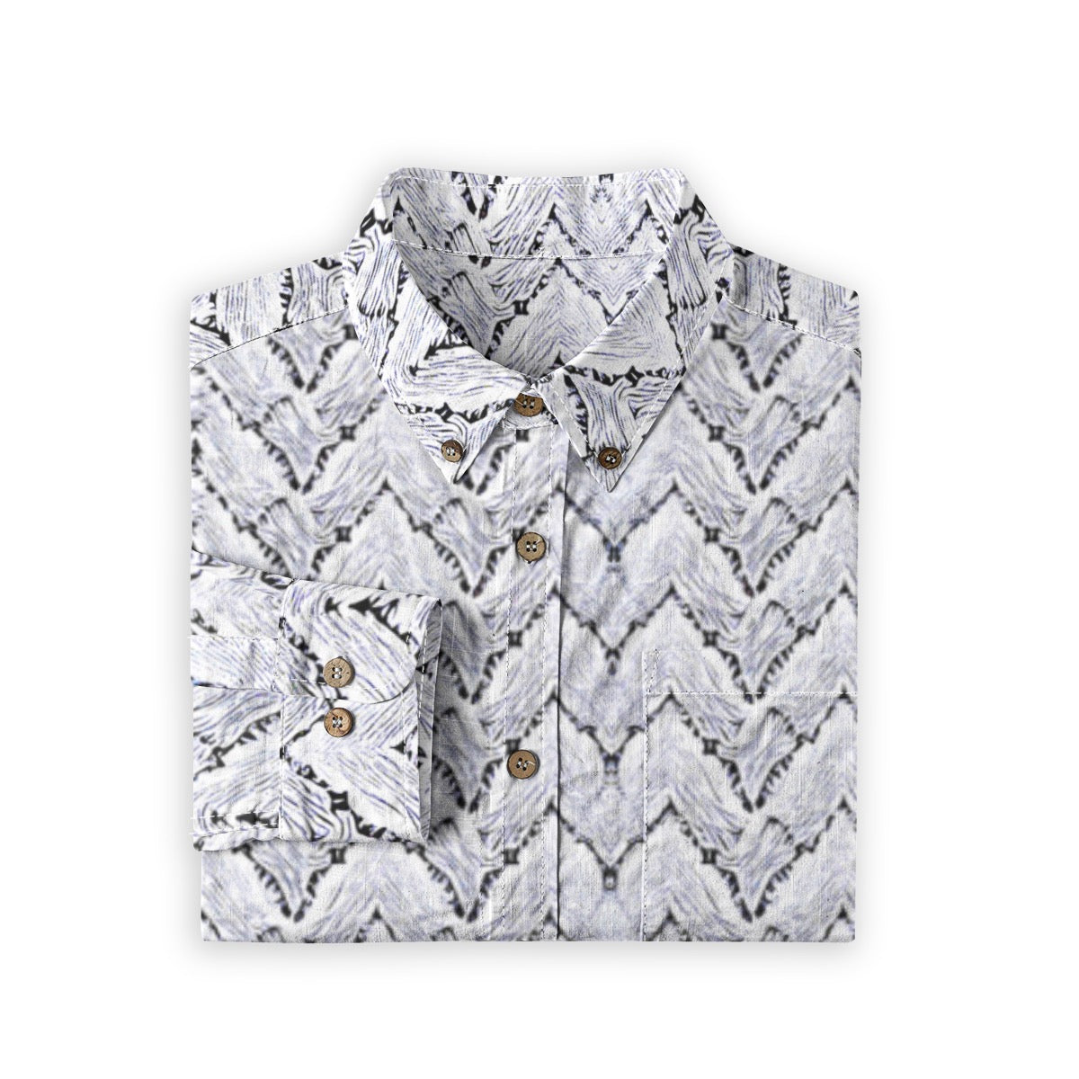 White Herringbone Pattern -- Men's 100% Cotton LS Collared Shirt