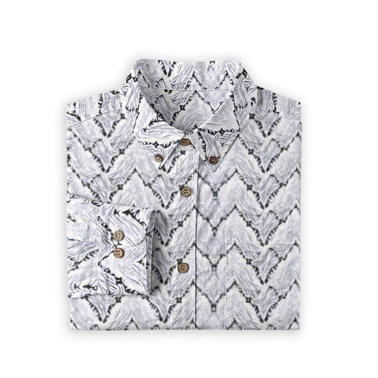 White Herringbone Pattern -- Men's 100% Cotton LS Collared Shirt