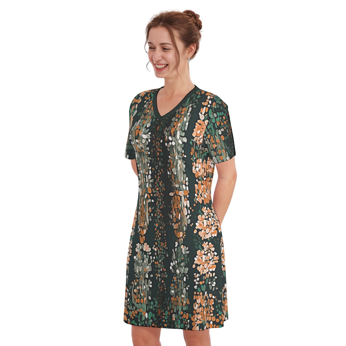 Garden Too -- Women's V Neck Dress 100% Cotton