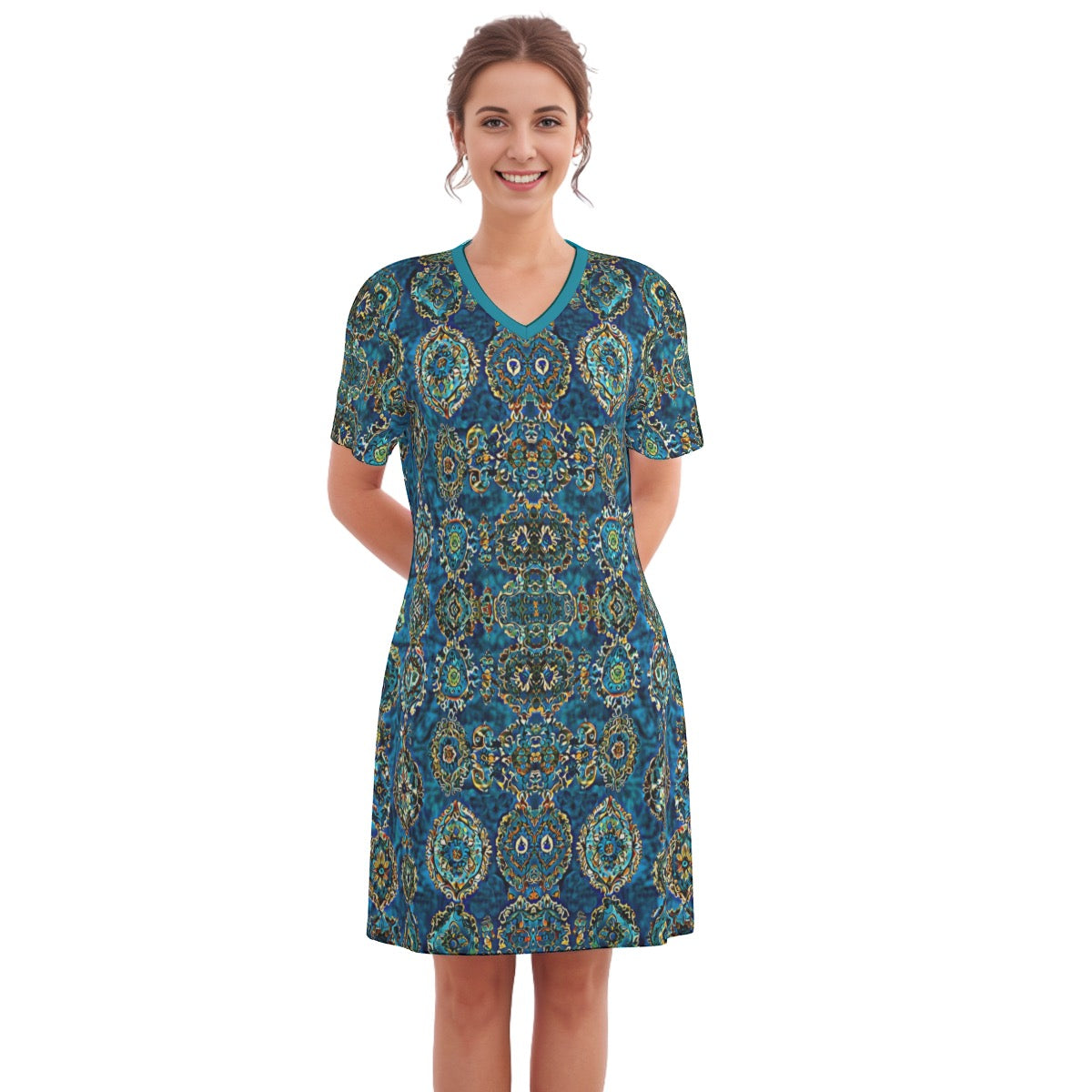 Oulu -- Women's V Neck Dress 100% Cotton