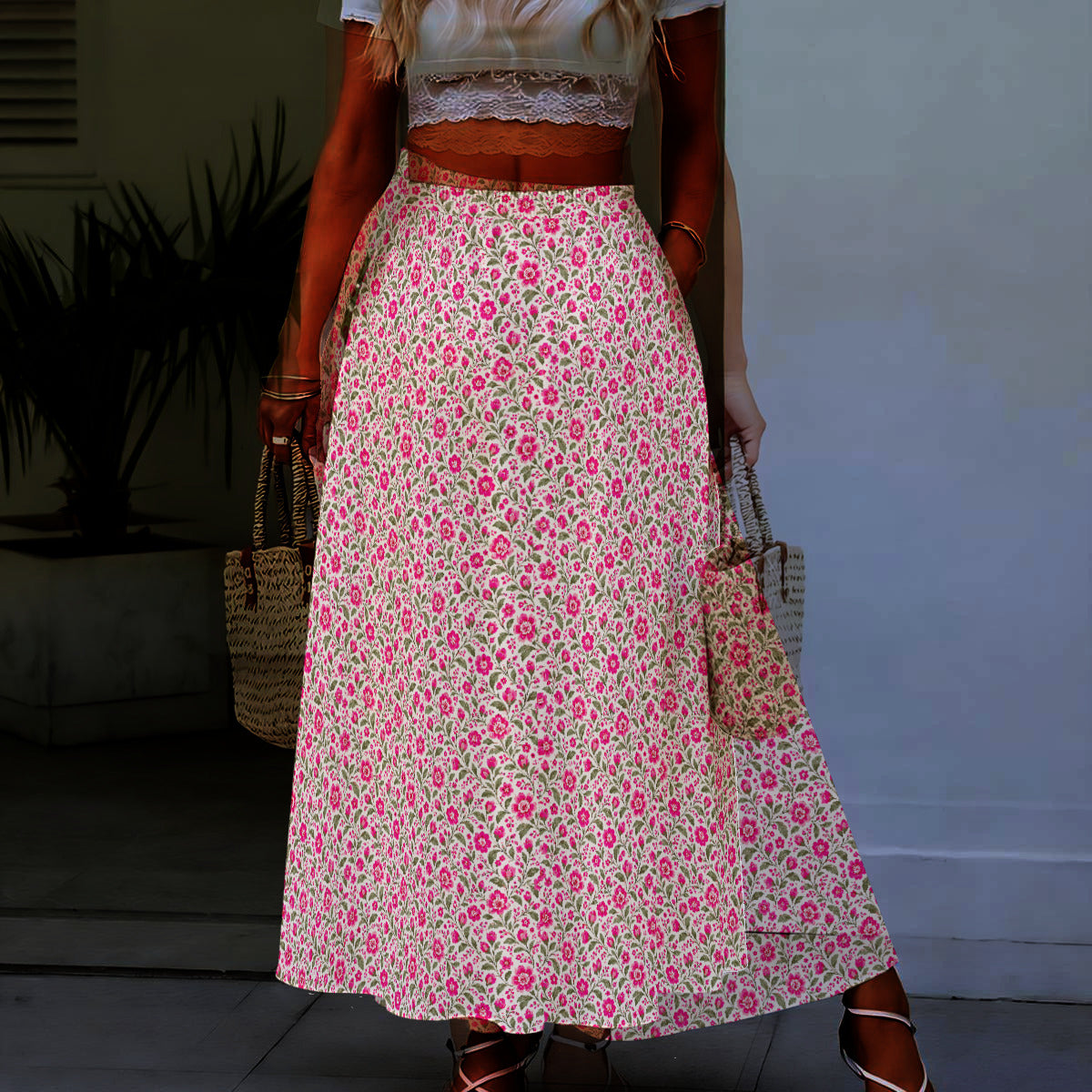 Pink - Women's Maxi Chiffon Skirt with Lining