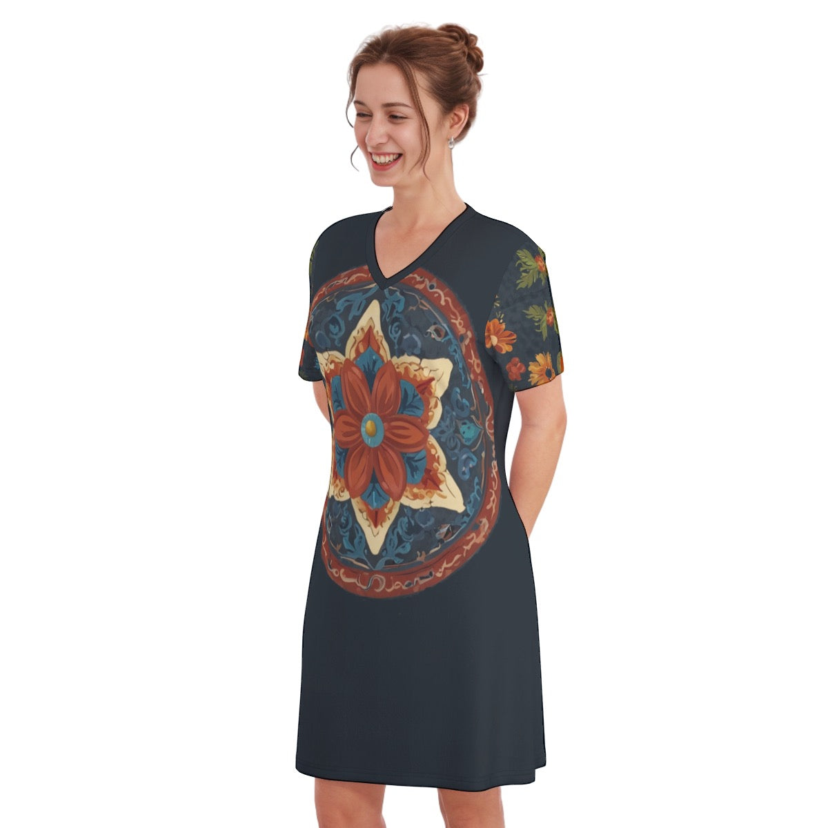 Kurey -- Women's V Neck Dress 100% Cotton