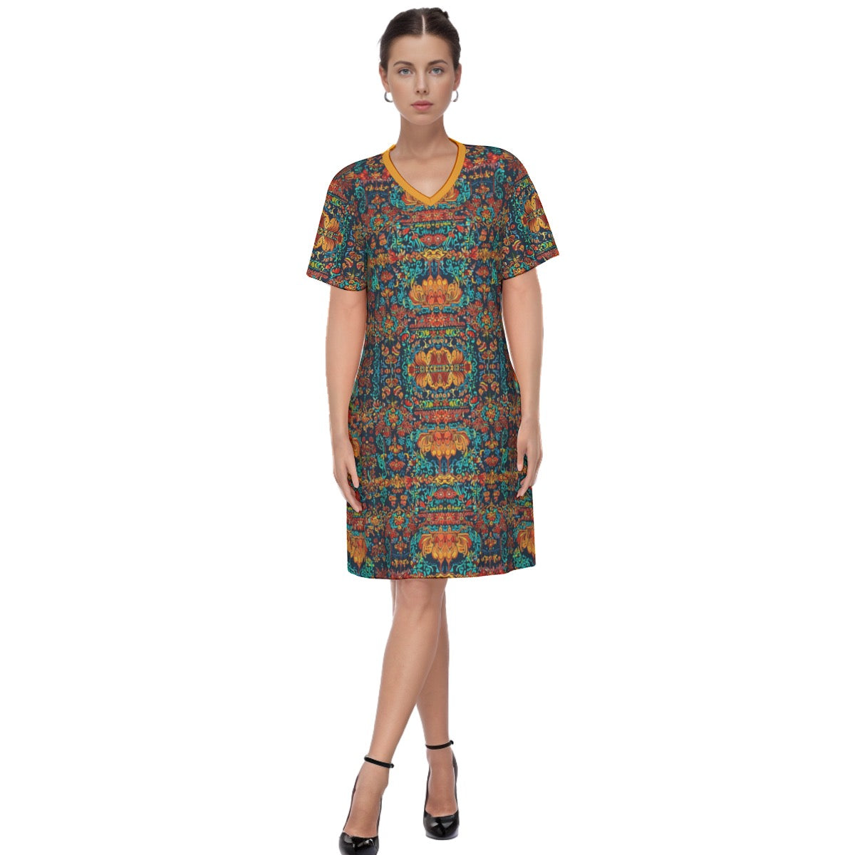 Garh -- Women's V Neck Dress 100% Cotton