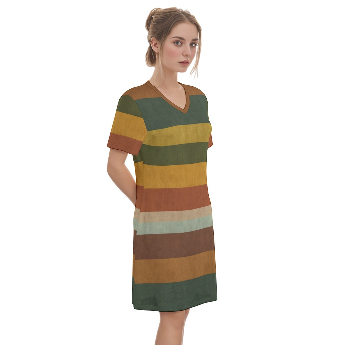 Stripes -- Women's V Neck Dress 100% Cotton