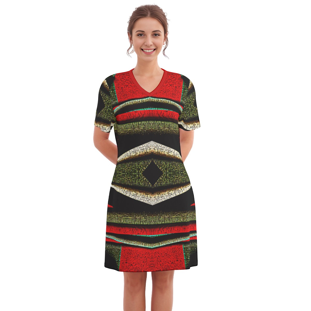 Zaria -- Women's V Neck Dress 100% Cotton