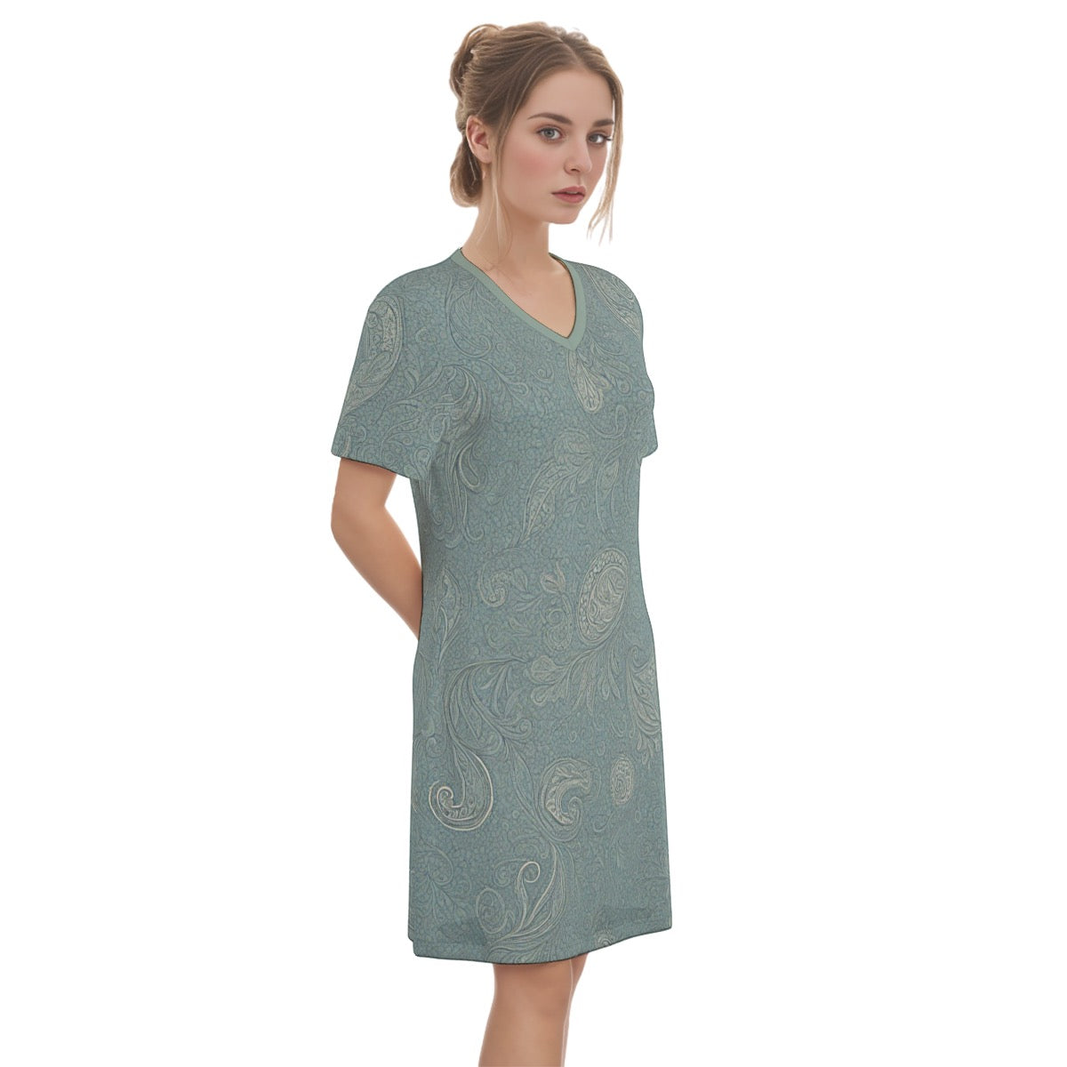 Scone -- Women's V Neck Dress 100% Cotton