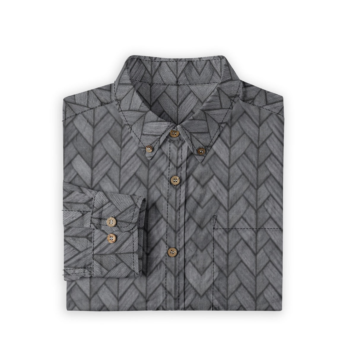 Black Herringbone 2 -- Men's 100% Cotton LS Collared Shirt