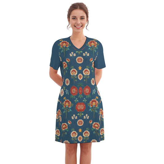 Derby -- Women's V Neck Dress 100% Cotton