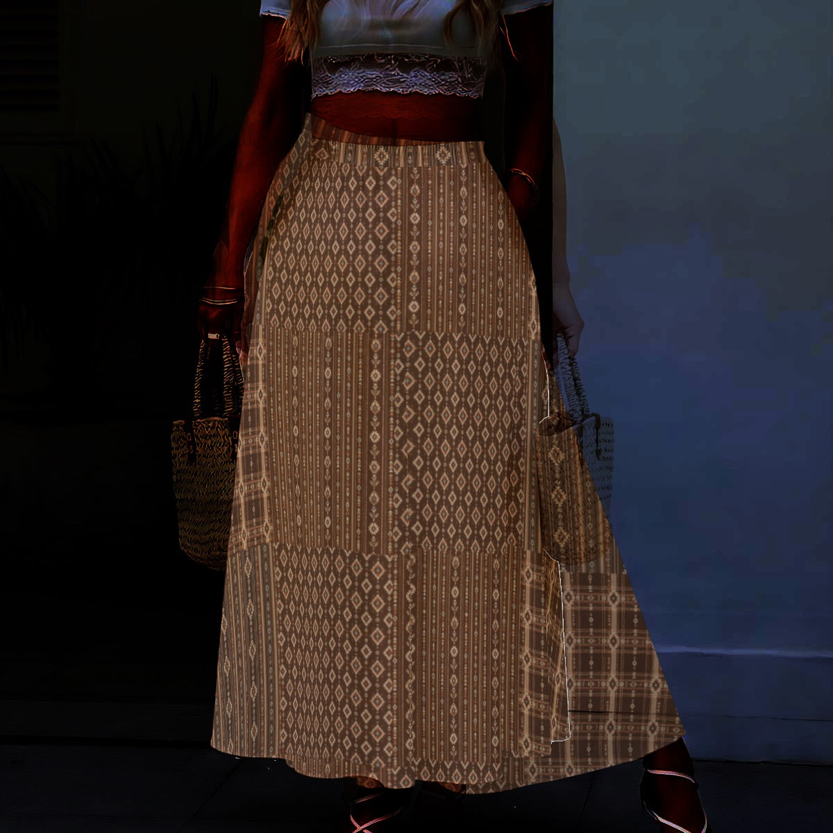 Castanã - Women's Maxi Chiffon Skirt with Lining