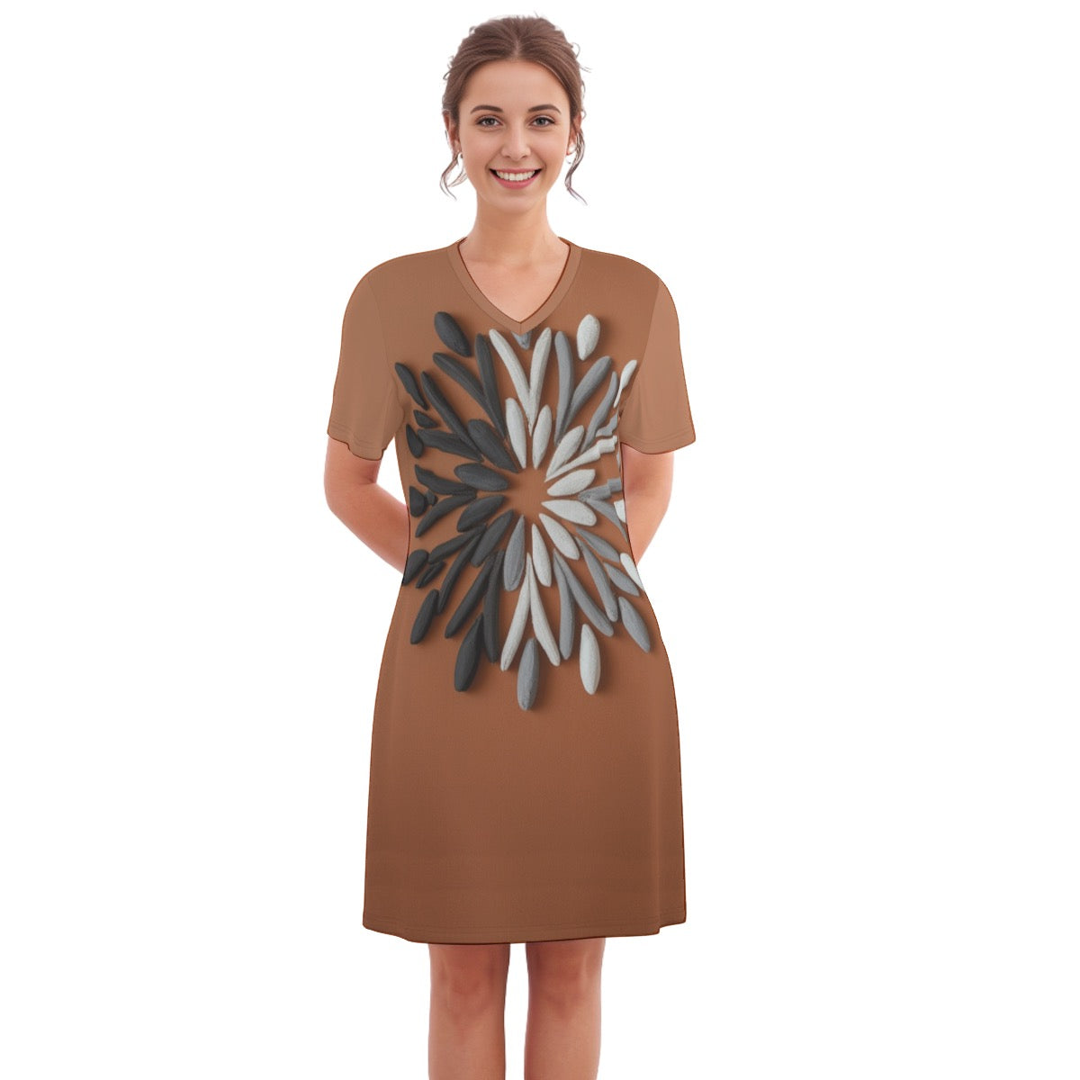 Wreath -- Women's V Neck Dress 100% Cotton