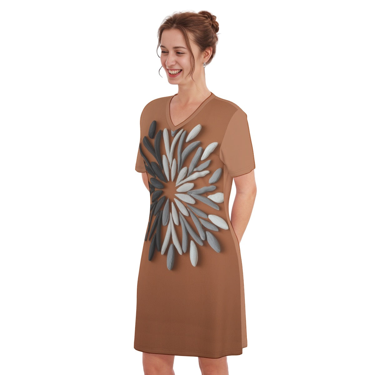 Wreath -- Women's V Neck Dress 100% Cotton