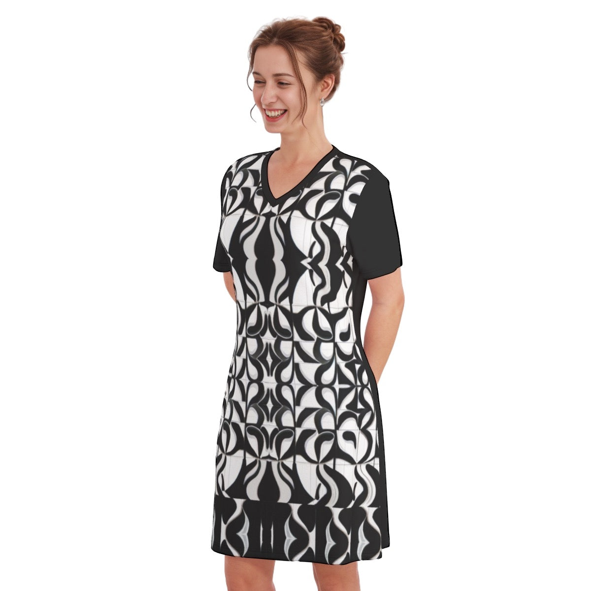 B&W2 -- Women's V Neck Dress 100% Cotton