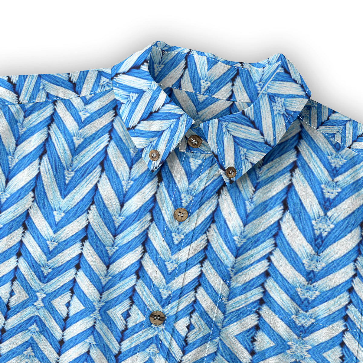 Blue Herringbone -- Men's 100% Cotton LS Collared Shirt