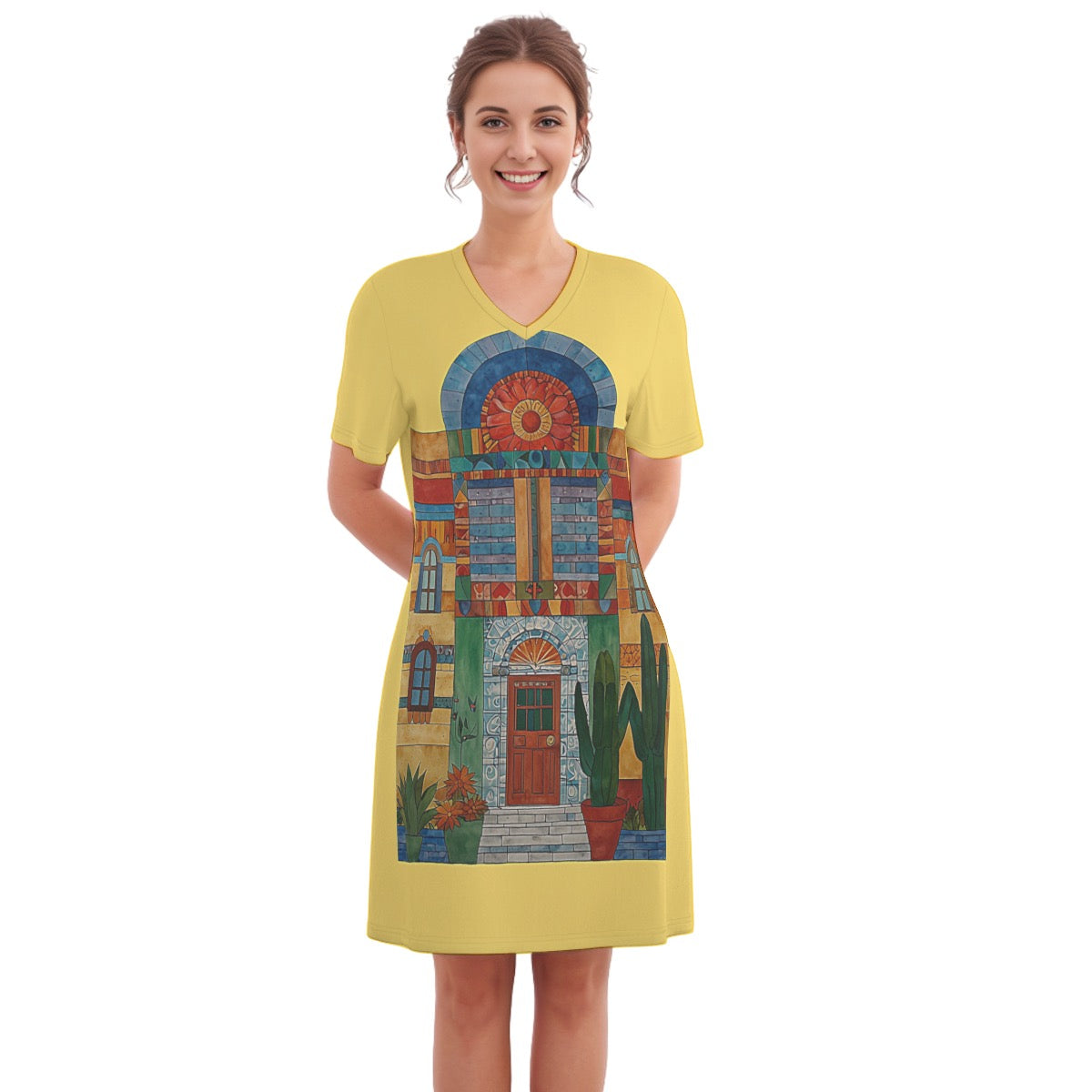 Tucson -- Women's V Neck Dress 100% Cotton