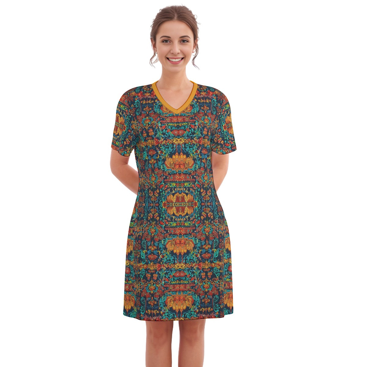 Garh -- Women's V Neck Dress 100% Cotton