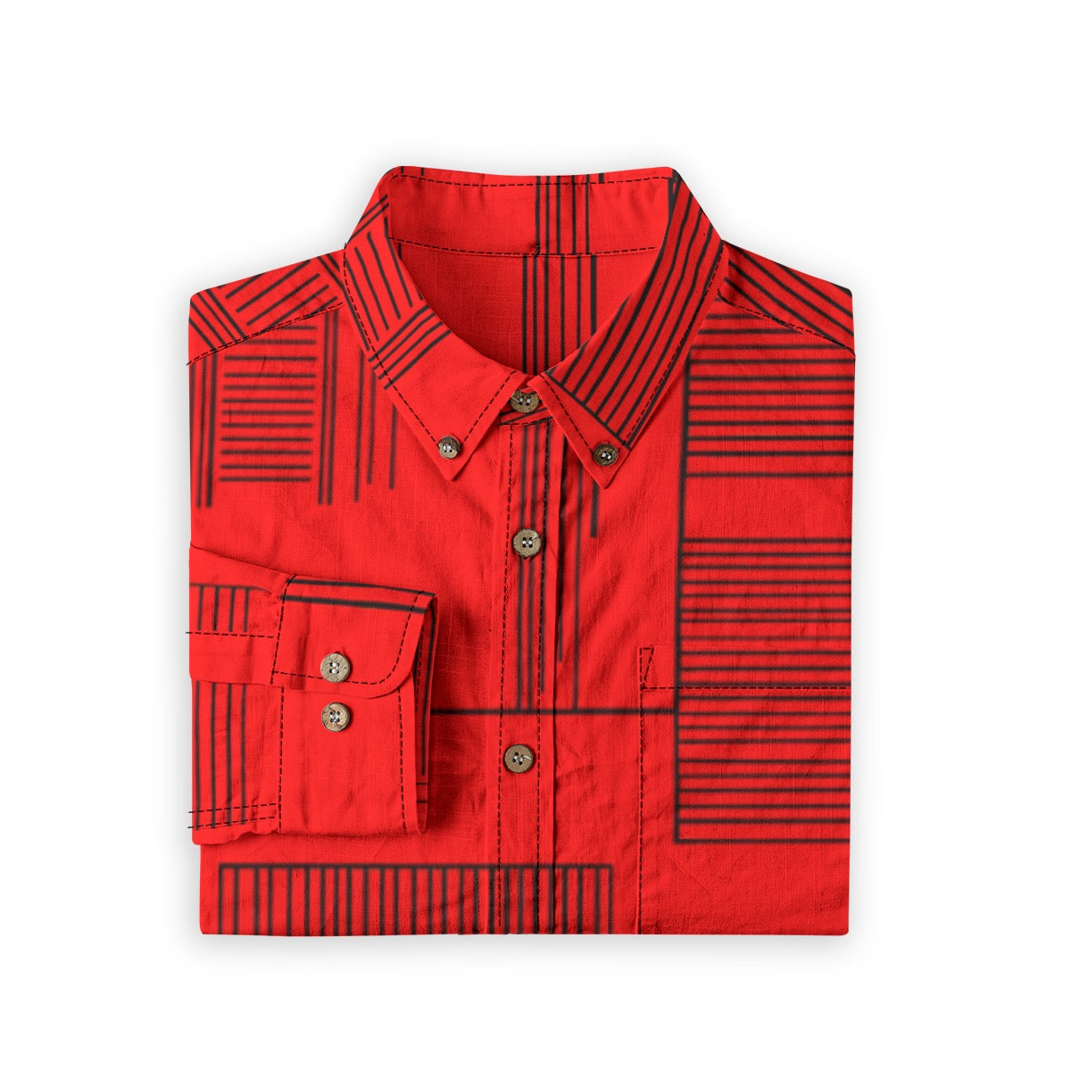 Lines Red -- Men's 100% Cotton LS Shirt