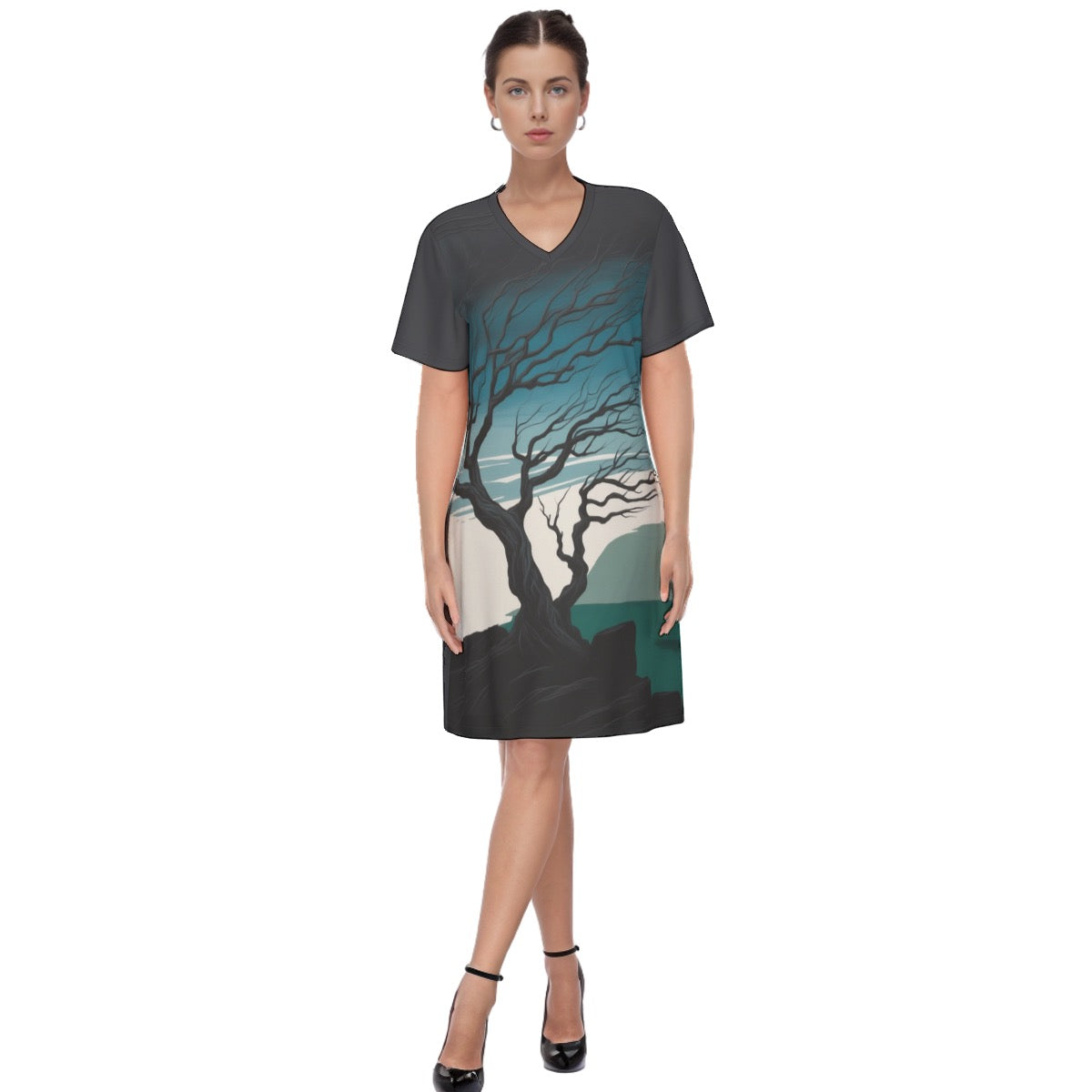 Wind -- Women's V Neck Dress 100% Cotton