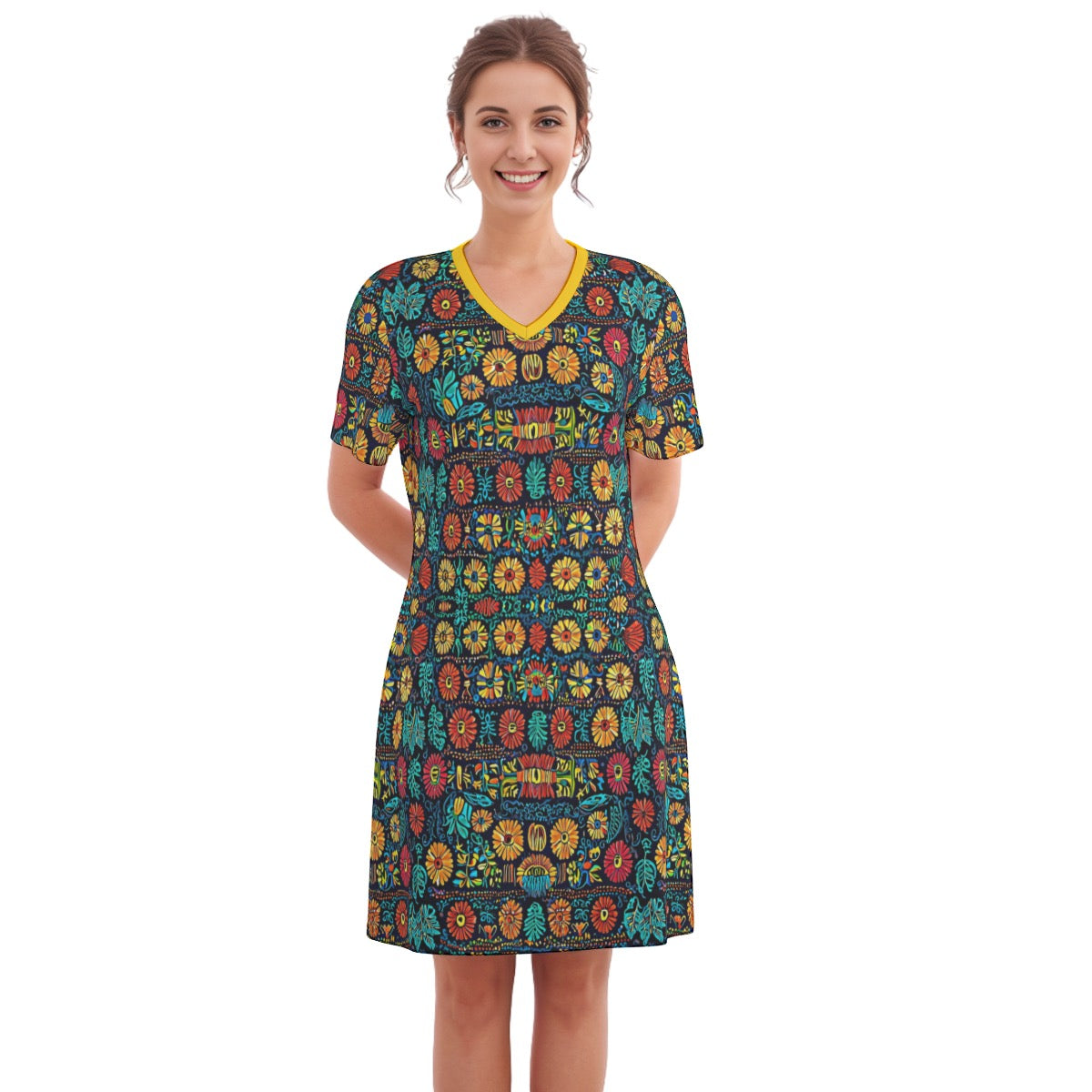 Freixo -- Women's V Neck Dress 100% Cotton