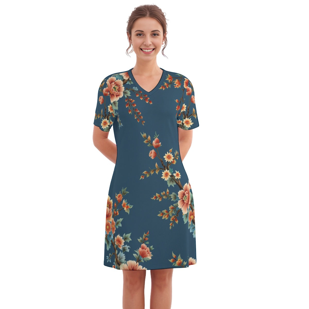 Wickshire -- Women's V Neck Dress 100% Cotton