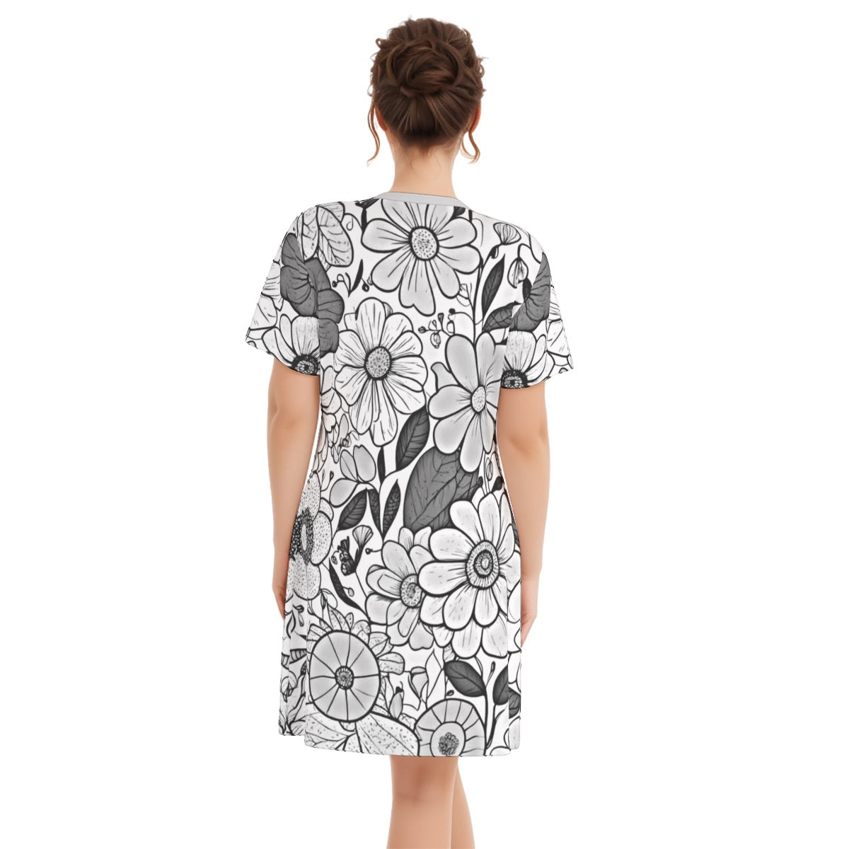 Flowers2 -- Women's V Neck Dress 100% Cotton