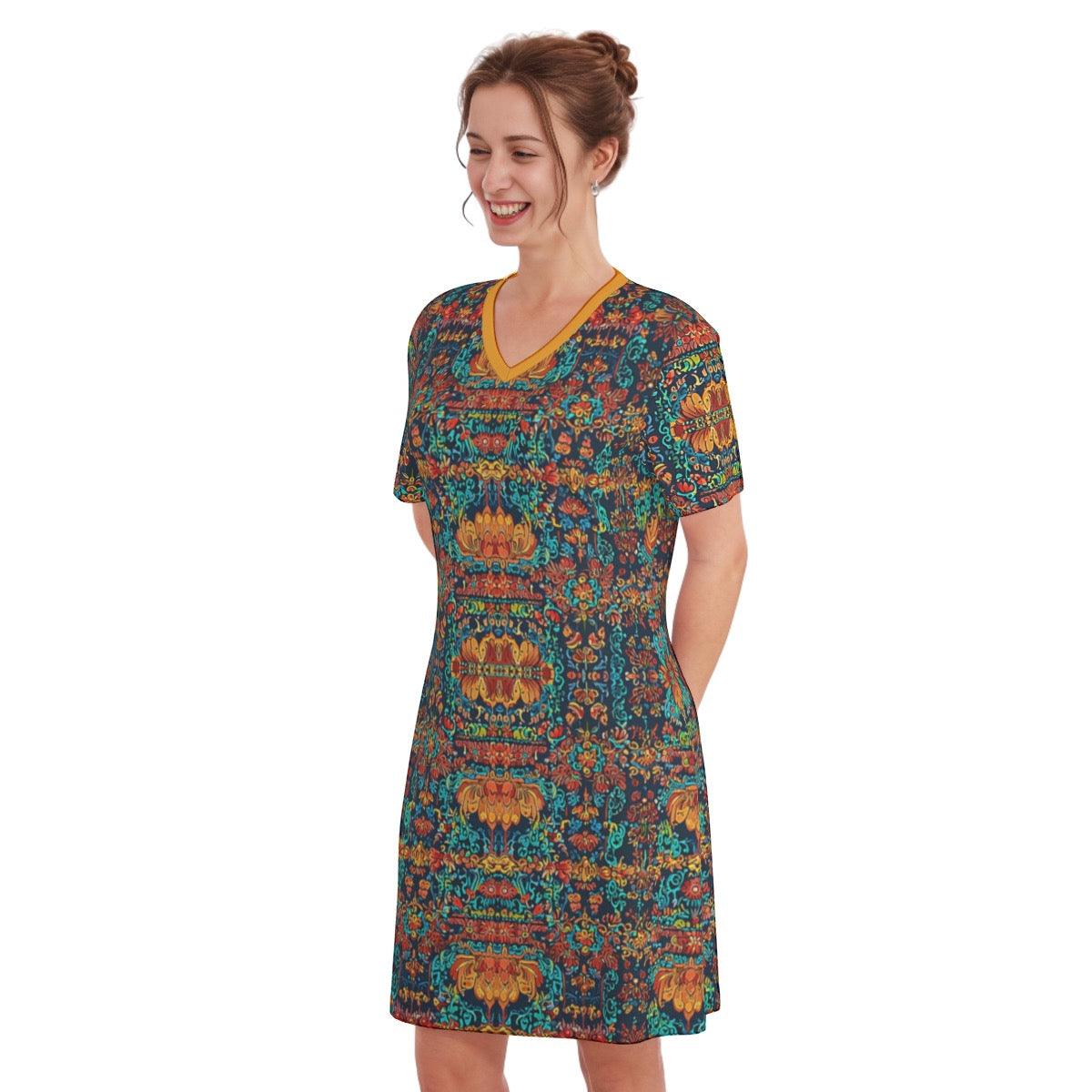 Garh -- Women's V Neck Dress 100% Cotton