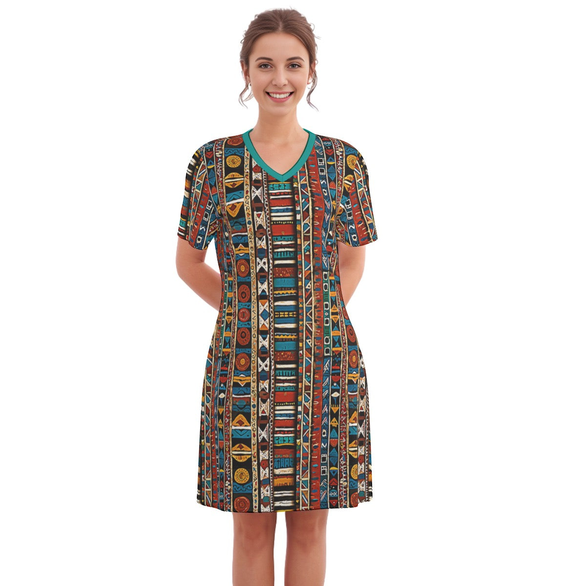 Bogolan -- Women's V Neck Dress 100% Cotton