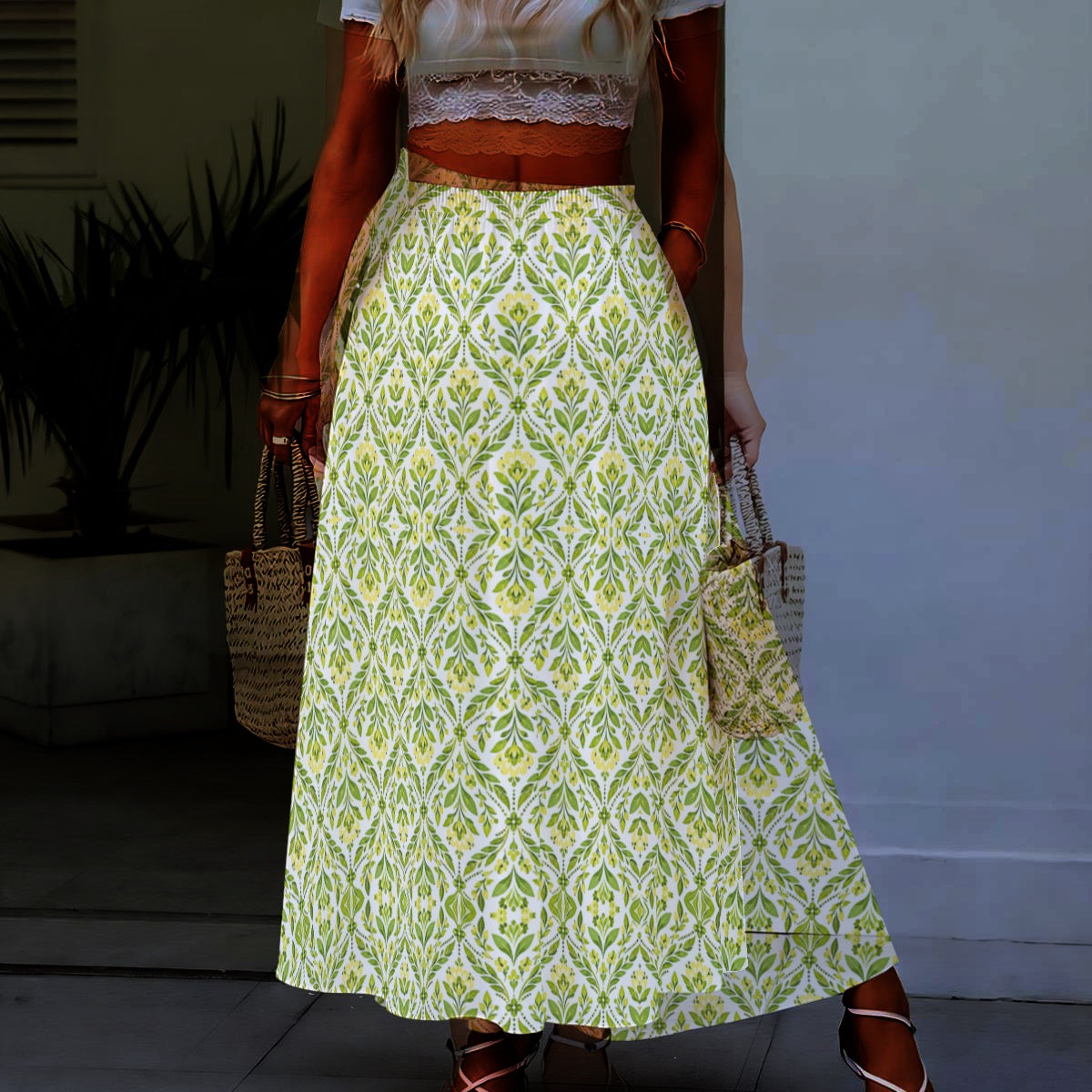 Green Apple - Women's Maxi Chiffon Skirt with Lining