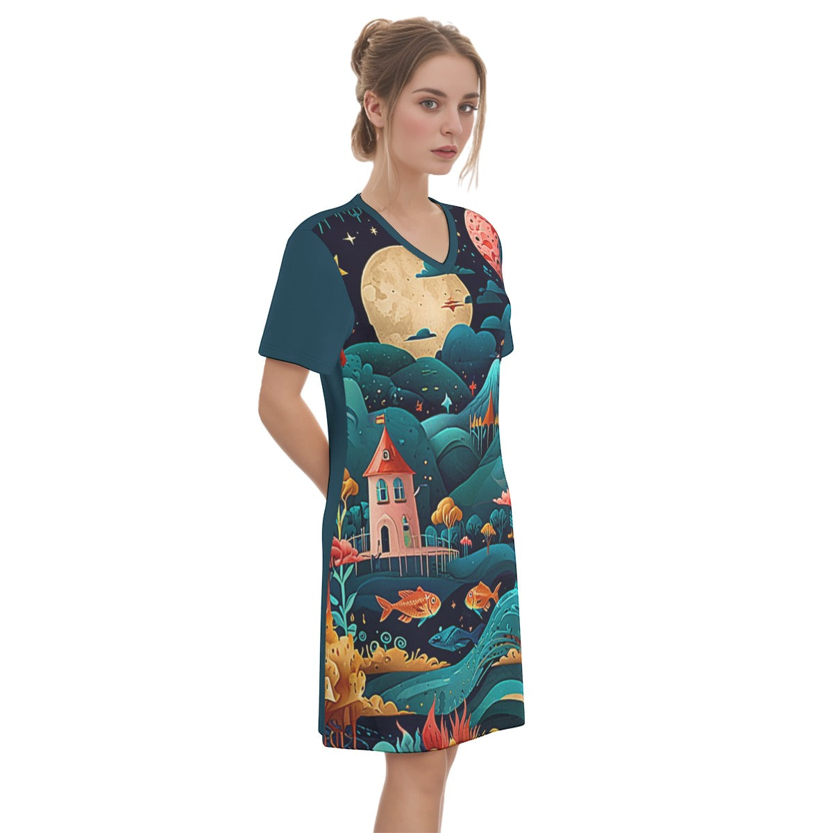 Magical Women's V Neck Dress 100% Cotton