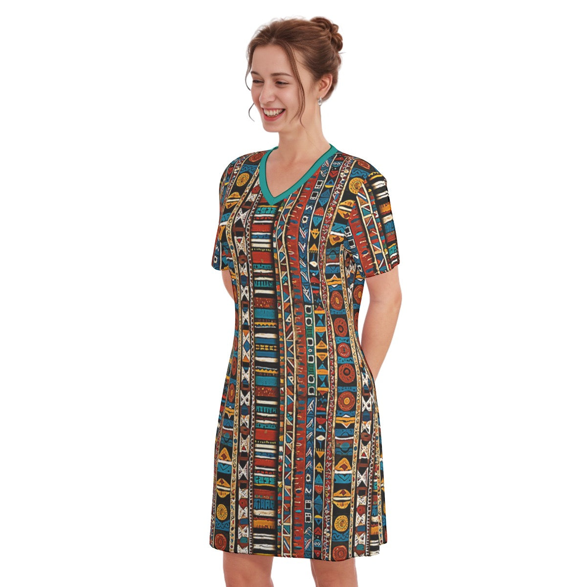 Bogolan -- Women's V Neck Dress 100% Cotton