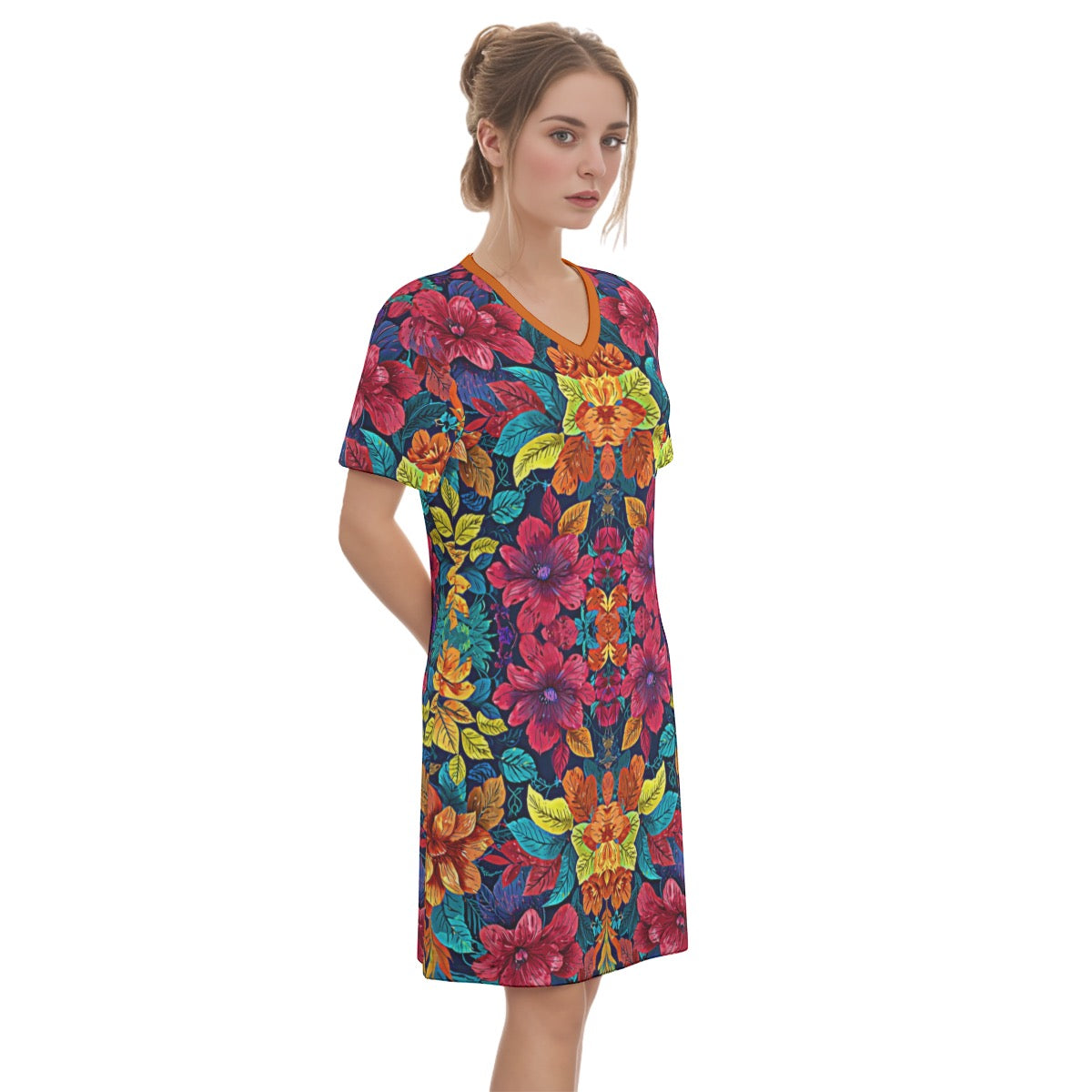 Athanna -- Women's V Neck Dress 100% Cotton