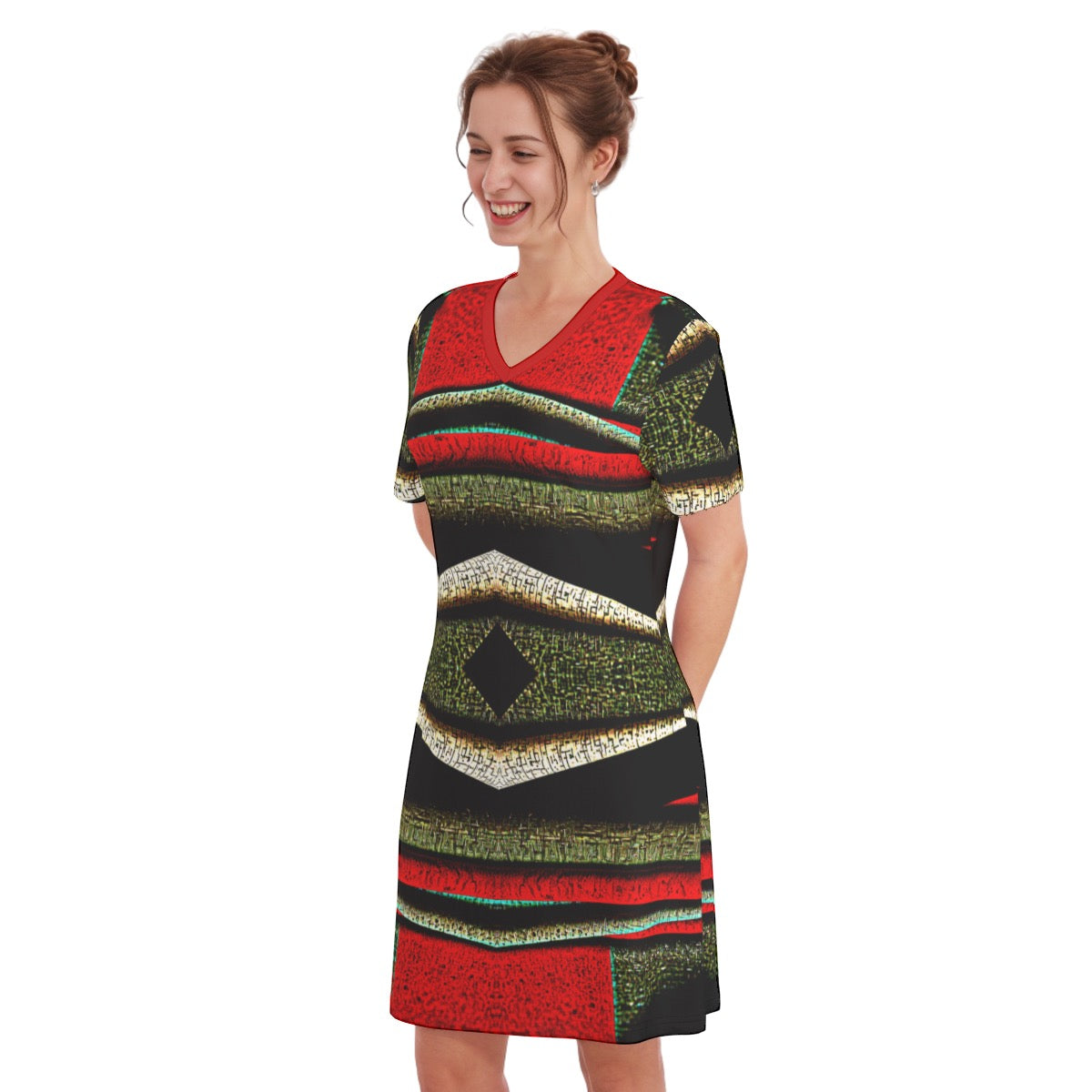 Zaria -- Women's V Neck Dress 100% Cotton