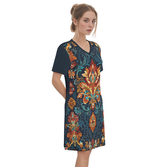 Chisinau -- Women's V Neck Dress 100% Cotton