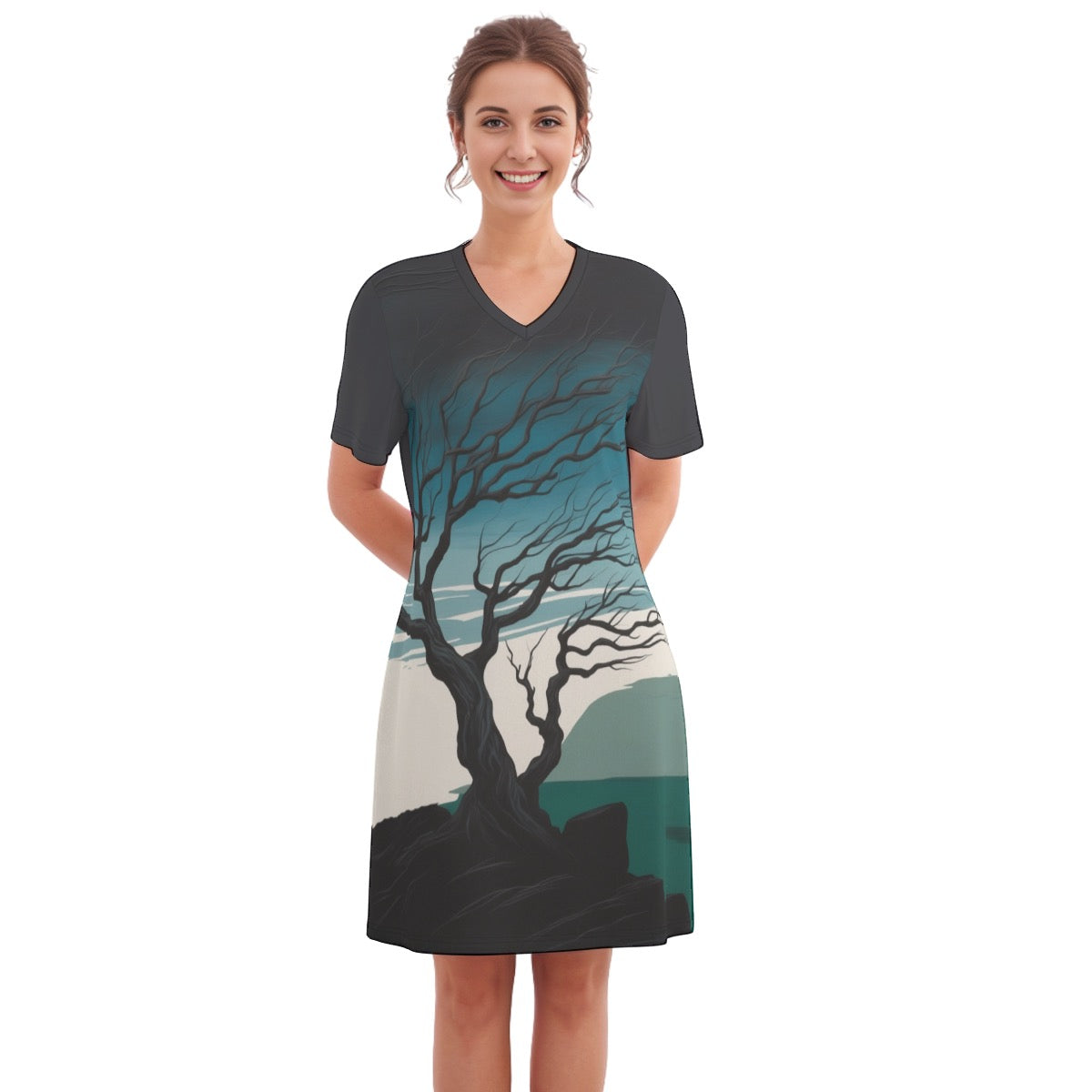 Wind -- Women's V Neck Dress 100% Cotton