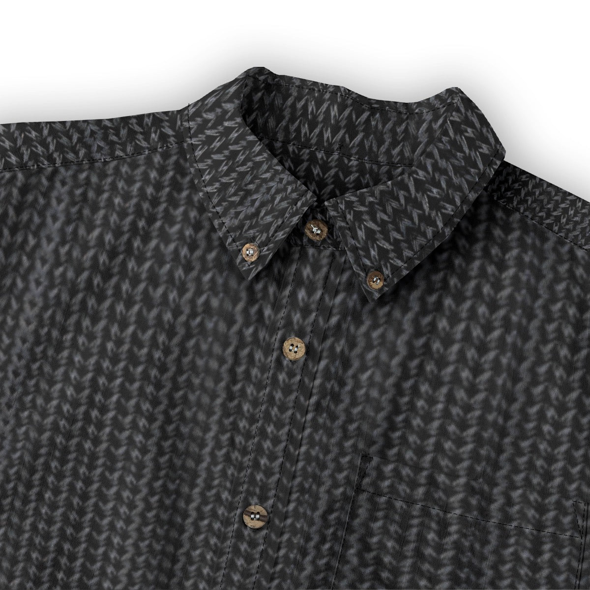 Black Herringbone -- Men's 100% Cotton LS Collared Shirt