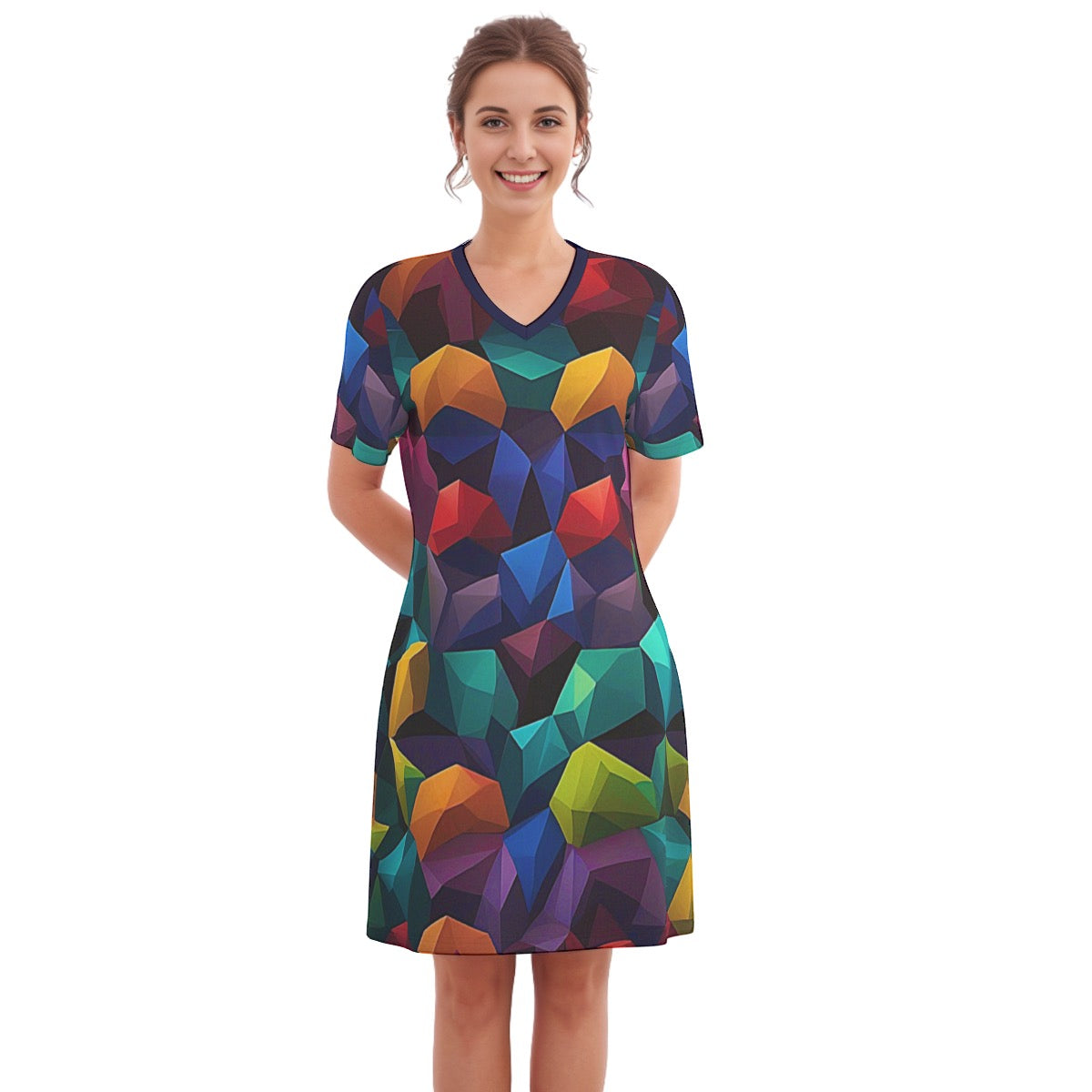 Couleur -- Women's V Neck Dress 100% Cotton