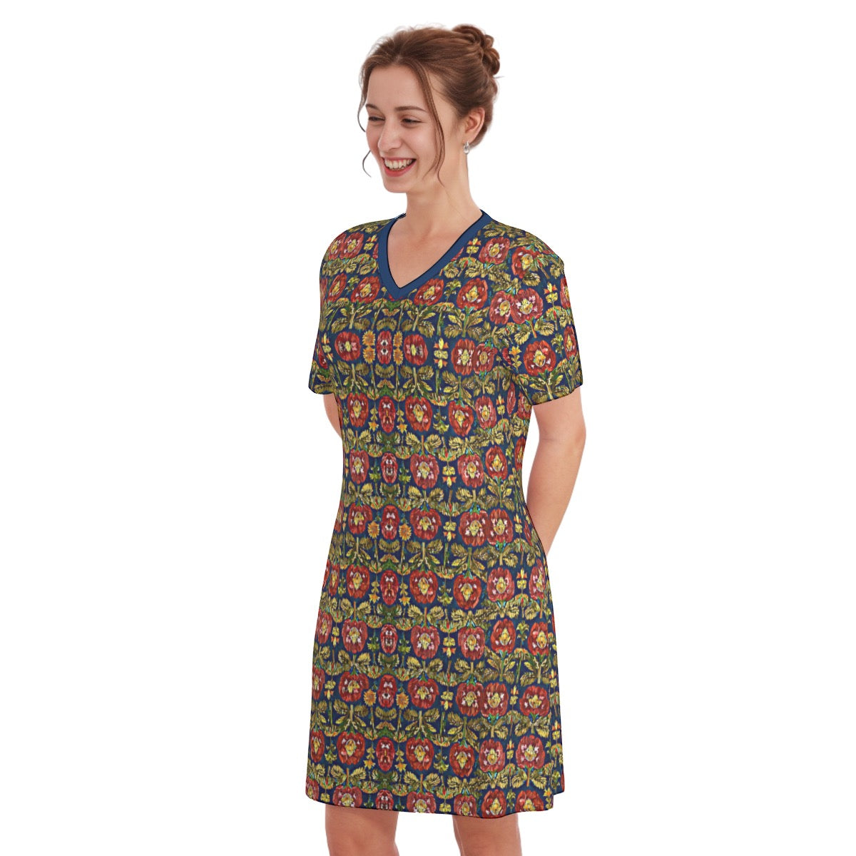 Adalene -- Women's V Neck Dress !00% Cotton