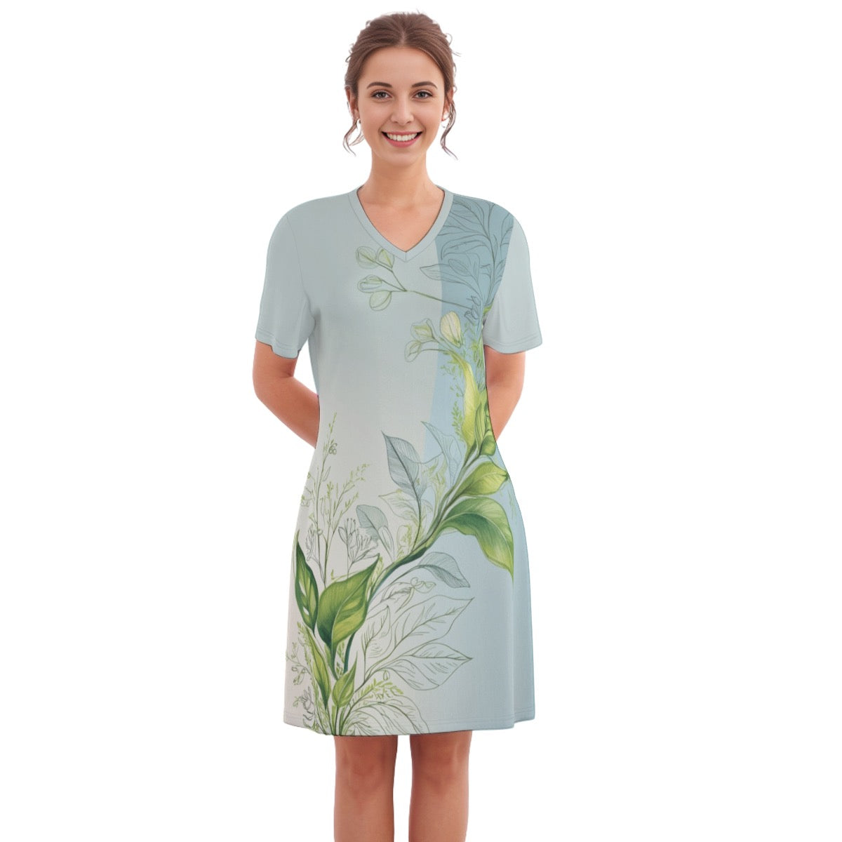 Wild Too -- Women's V Neck Dress 100% Cotton