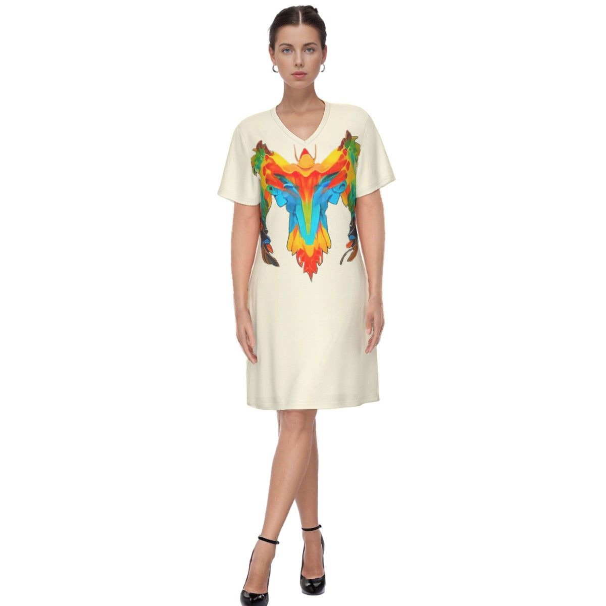 Raptor -- Women's V Neck Dress 100% Cotton