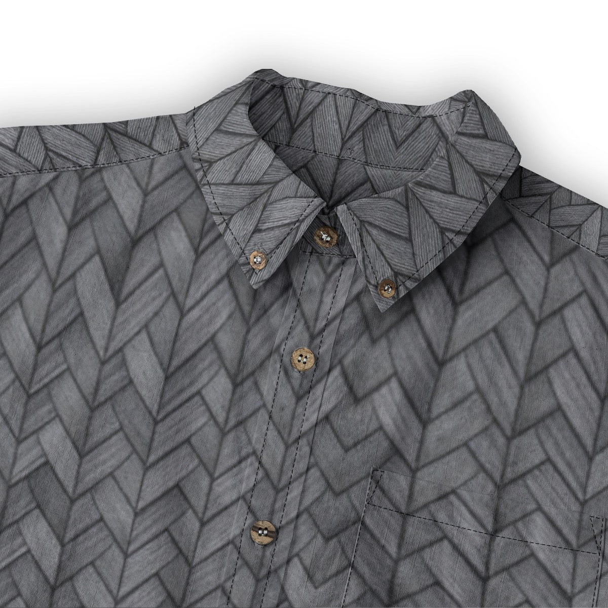 Black Herringbone 2 -- Men's 100% Cotton LS Collared Shirt