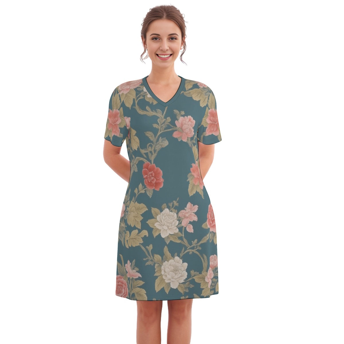 New Dawn -- Women's V Neck Dress 100% Cotton