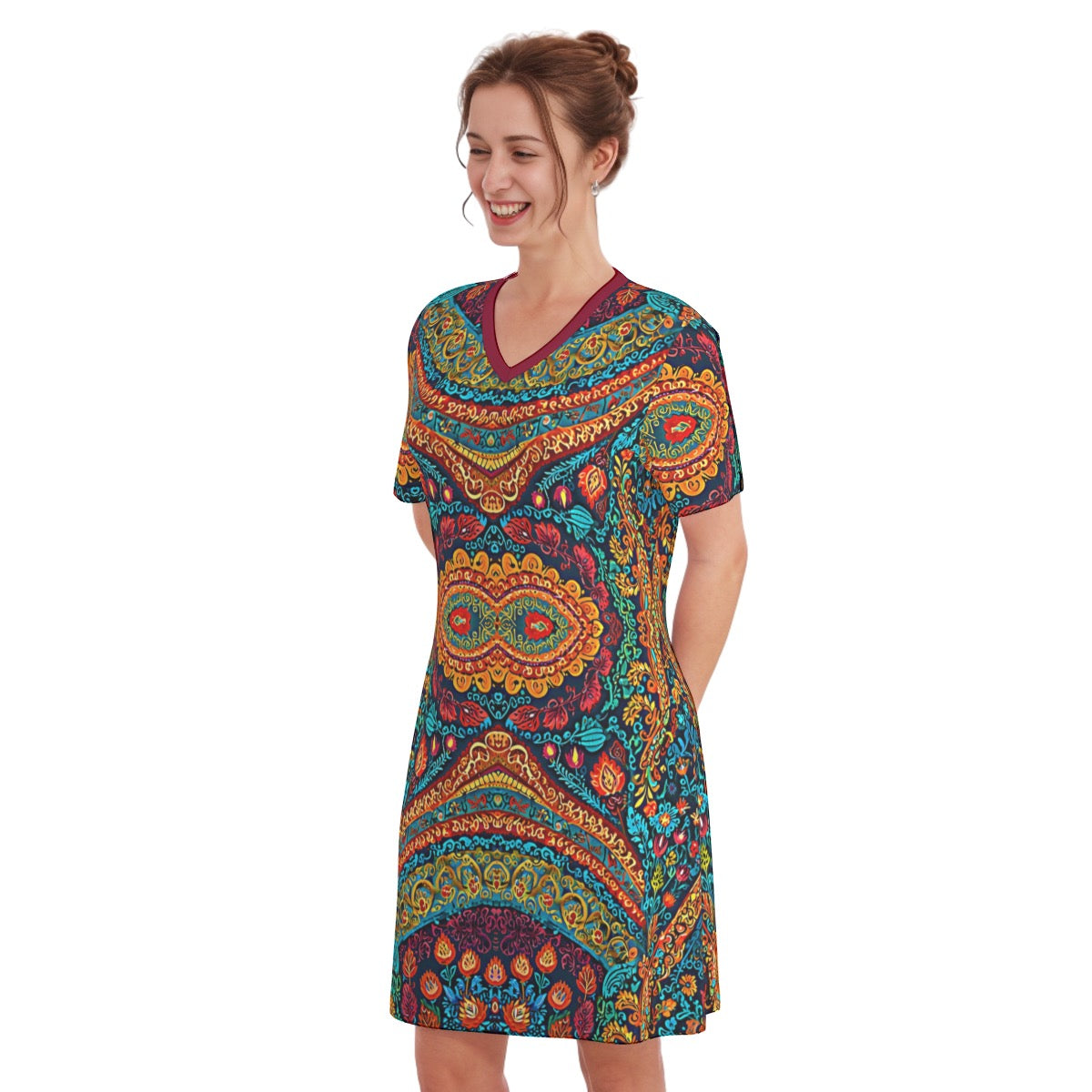 Lymane -- Women's V Neck Dress 100% Cotton