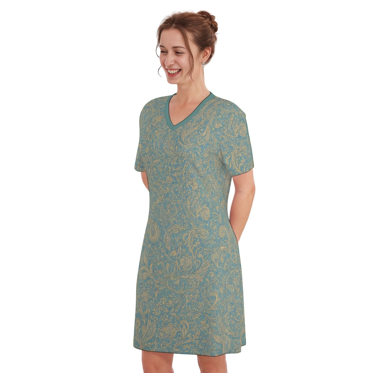 Nicia -- Women's V Neck Dress 100% Cotton