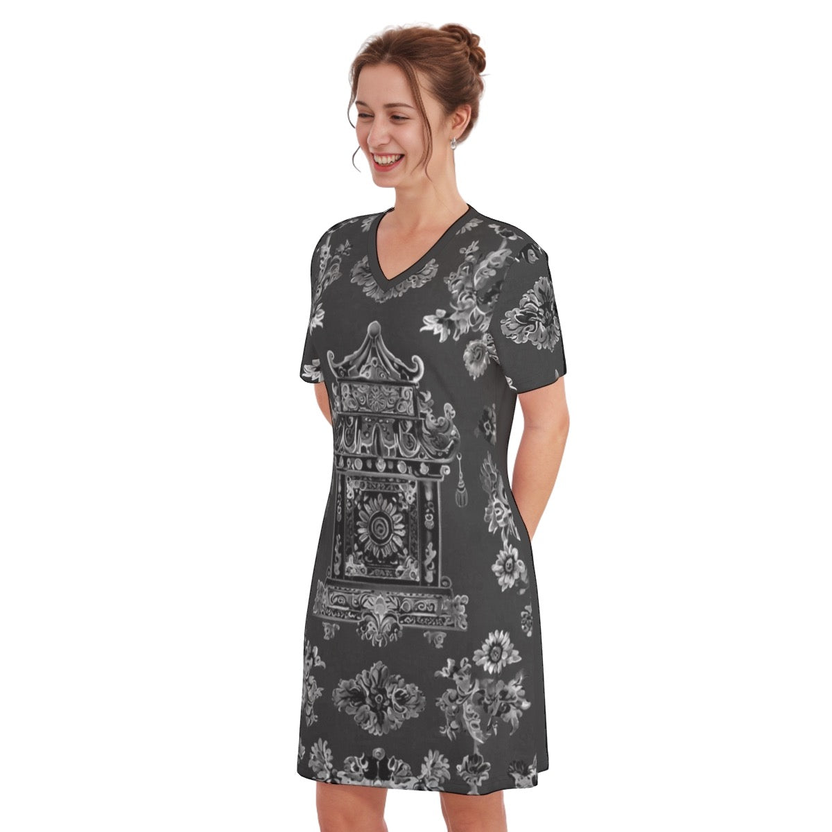 Ubin -- Women's V Neck Dress 100% Cotton